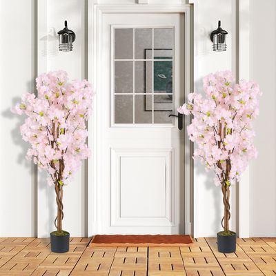 RELAX4LIFE Cerisier Artificiel 190cm, Arbre Artificiel avec Fleurs Roses, Plante Artificielle Haute, Branches Réglables, Pot Rempli de Ciment pour Intérieur et Extérieur, Mariage, Maison (1