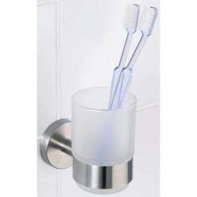 WENKO Porte Brosse à Dents Polaris - Gobelet Salle De Bain Chromé En Céramique, Ø7,5 X 11 Cm - Élégance Et Praticité