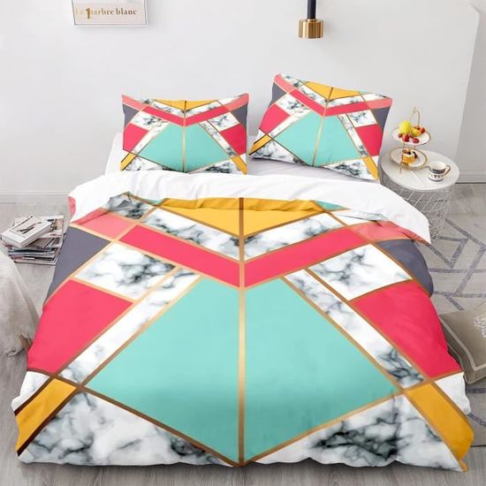 Housse De Couette 240x220 Marmor, Parure De Lit 2 Personnes Art Abstrait 3D Imprimé Doux Microfibre Housse Couette Avec Fermeture éclair 2 X Taie D' Oreiller A1012