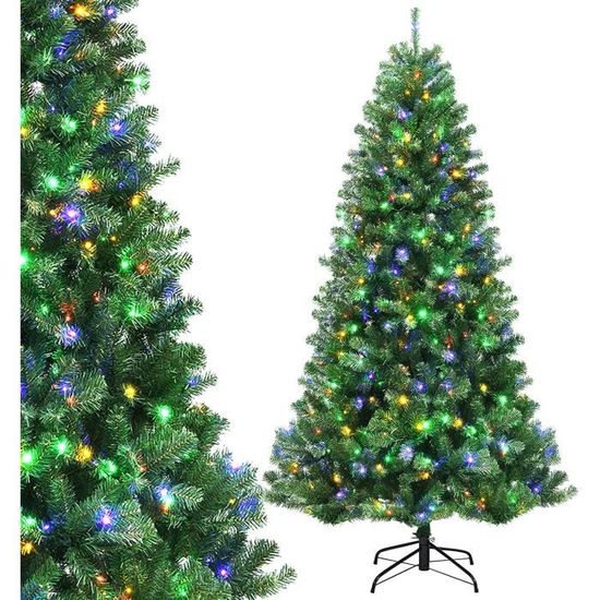 COSTWAY Sapin de Noël Artificiel 180 cm 350 Lumières LED à Variation de