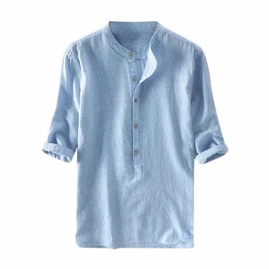 Chemise en lin à manches courtes pour homme - Pour l'été - Chemise