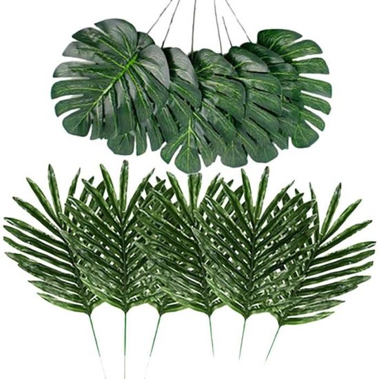 Lot De 12 Grandes Feuilles De Palmier Artificielles Tropicales - Décoration D'intérieur Et D'extérieur - 51x24 Cm - Vert - 8