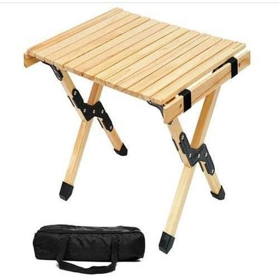 Skandika Tobro Table de camping pliante | plateau en bambou, réglable en hauteur, capacité de charge de 100 kg, résistant aux intempéries, sac de transport (120 x 70 x 70 cm
