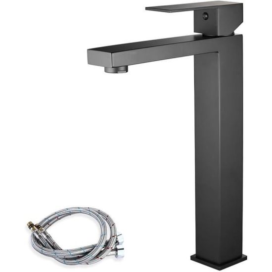 Robinet Lavabo Cascade Haut Chromé – Mitigeur Vasque Moderne Bec Carré, Acier Inoxydable, Installation Facile