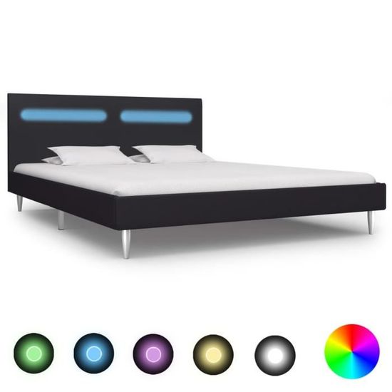 SUC Cadre de lit avec LED Noir Tissu 208 x 185 x 81 cm noir  160 x 200 cm polyster 100%