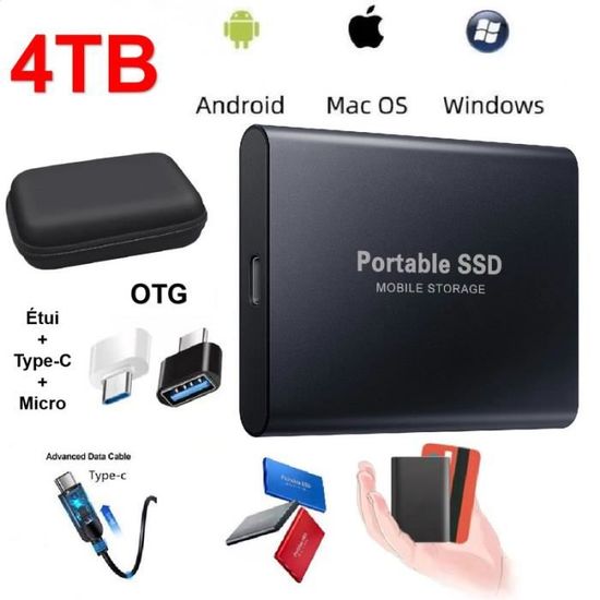 Disque Dur Externe HDD 2.5 USB 3.0 SATA Portable Stockage 4TB 4To Noir  Métal avec Sac Étui de Protection - Cdiscount Informatique