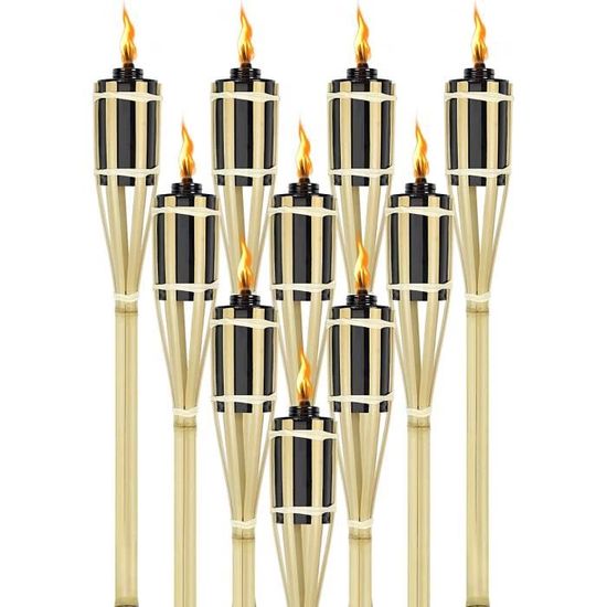 Lot de 24 Torches de Jardin en bambou pour extérieur - Torches à huile avec mèche, Lampe à huile décorativeHauteur: 90 cm