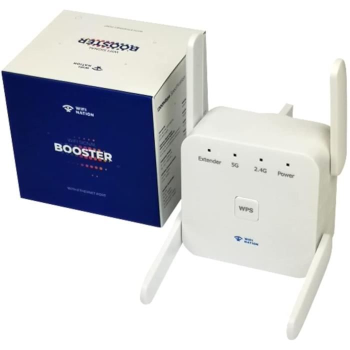 Amplificateur WiFi 1200 Mbps Dual Band 2.4G/5G - Répéteur Avec Port Ethernet, Installation WPS Simple