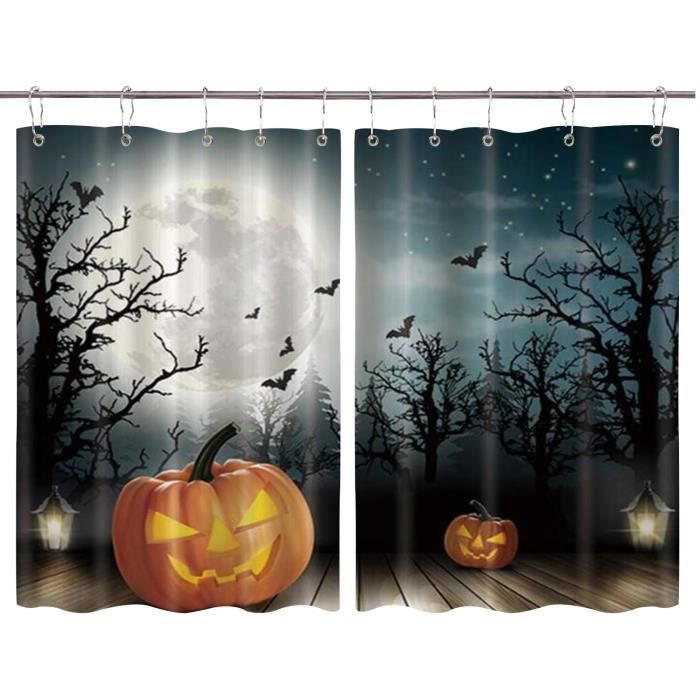 Rideaux courts pour cuisine,Ensemble Halloween Citrouille Lumière
