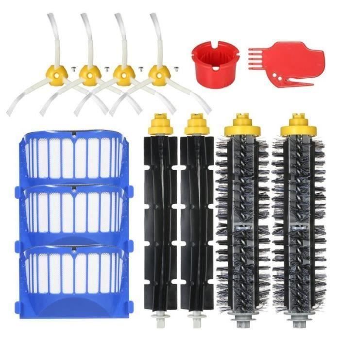 Aspirateur Kit d'Accessoires 14Pcs en Brosses Flexibles Filtres Brosses Latérales Nettoyage Outils pour iRobot Roomba 600 Séries