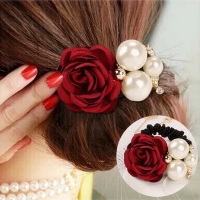 Nouveau flocage tissu rouge Rose fleur pince à cheveux épingle à cheveux coiffure cheveux accessoires - Modèle: pink - MIZBFSB08403