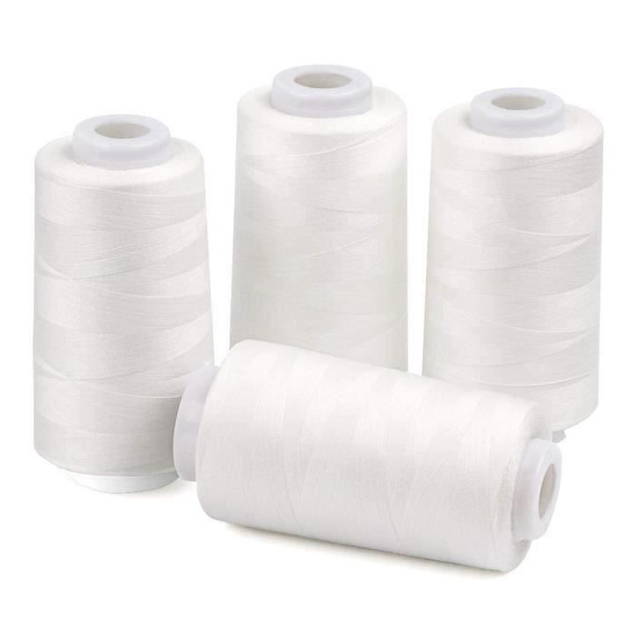 Fil Surjeteuse (4 pièces)-Bobines de Fil pour Machine à Coudre Bobines de Fils à Coudre Blanc pour Machine à Coudre 3000 Yards