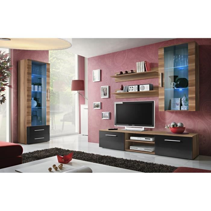 PRICE FACTORY - Meuble TV GALINO F design, coloris prunier et noir. Meuble moderne et tendance pour votre salon.