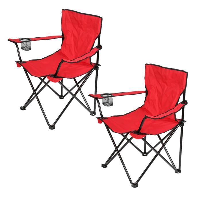 YIS Lot de 2 Chaise de Camping Fauteuil Pliante pour Camping Randonnée Pique-Nique Pêche Plage Jardin - Acier et Oxford - Rouge