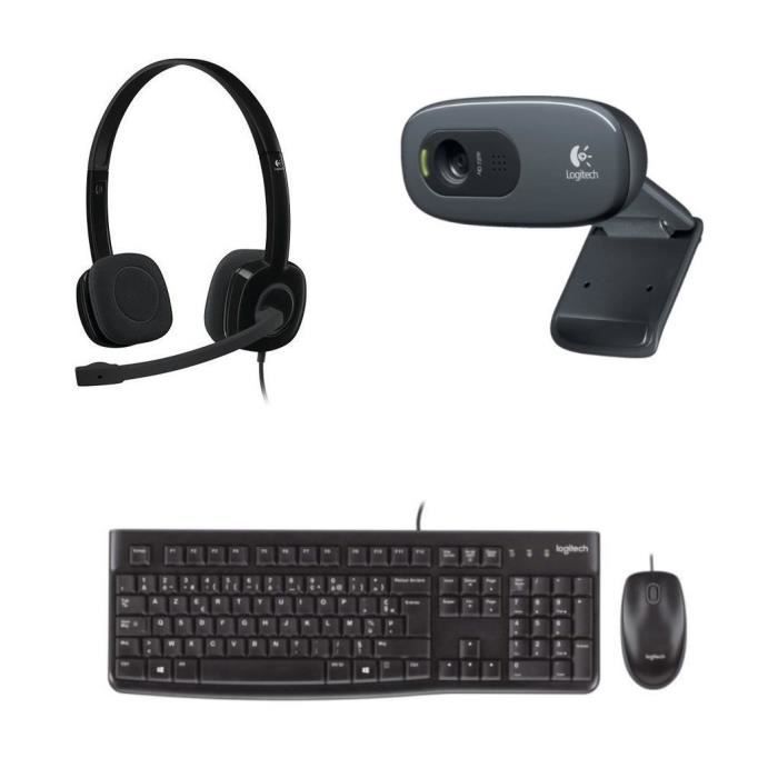 LOGITECH - Pack clavier souris filaire MK120 + webcam middle C270 + casque H151