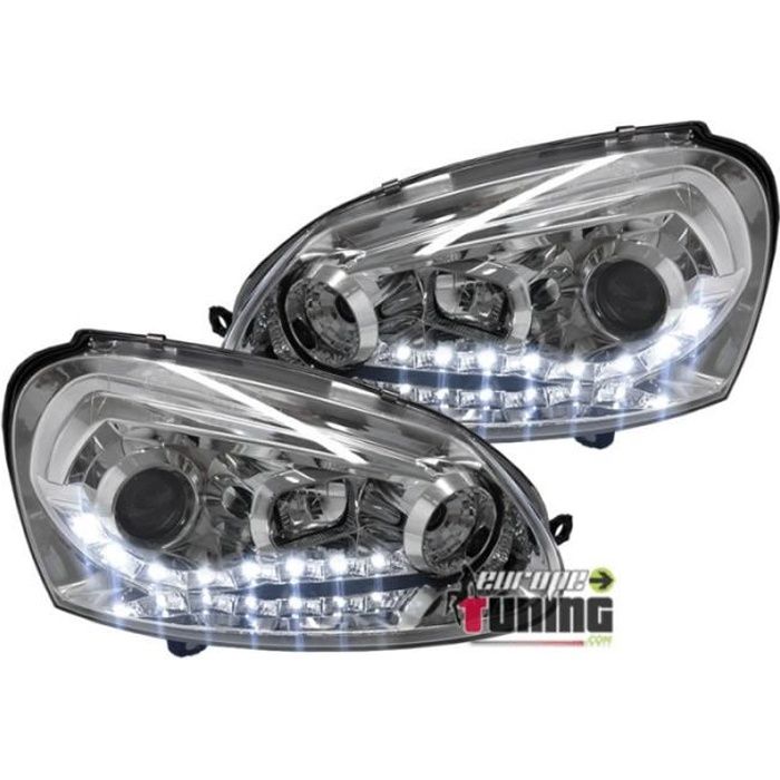 PHARES FEUX AVANTS DEVIL EYES LED CHROME AVEC LENTILLES VOLKSWAGEN VW GOLF 5 (13507)