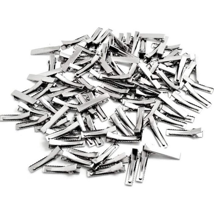 Lot de 100 Pinces à cheveux en Crocodile, Barrette de Cheveux DIY en Métal 4 cm pour Femmes et filles - Argenté