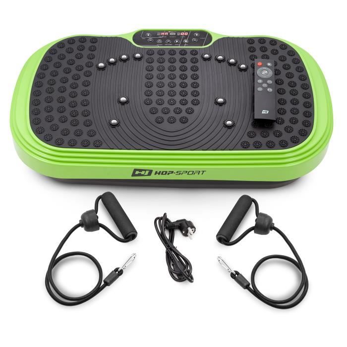 HS HOP-SPORT Plateforme vibrante HS-040VS Cube Vert Citron - Télécommande - Plaque antidérapante avec masseur - Extenseurs