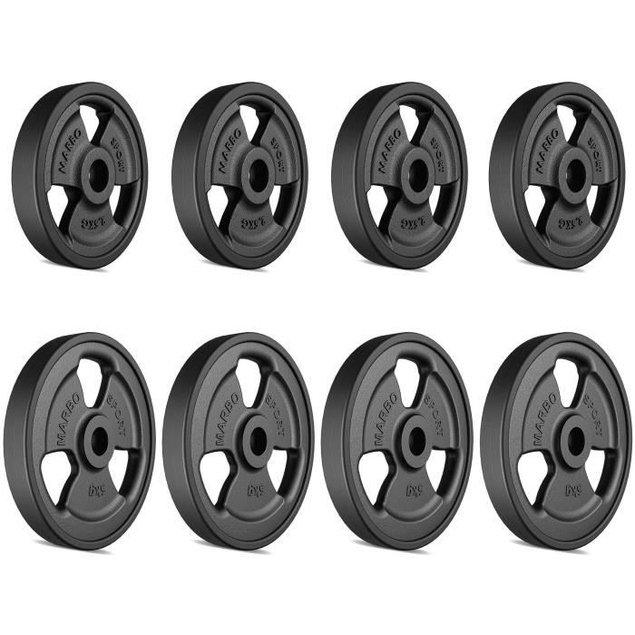 Marbo Sport Caoutchouc Tri-Grip en Fonte Poids Plate Set ø30 / 31 mm - 4 x 5 kg + 4 x 2,5 kg / 30 kg