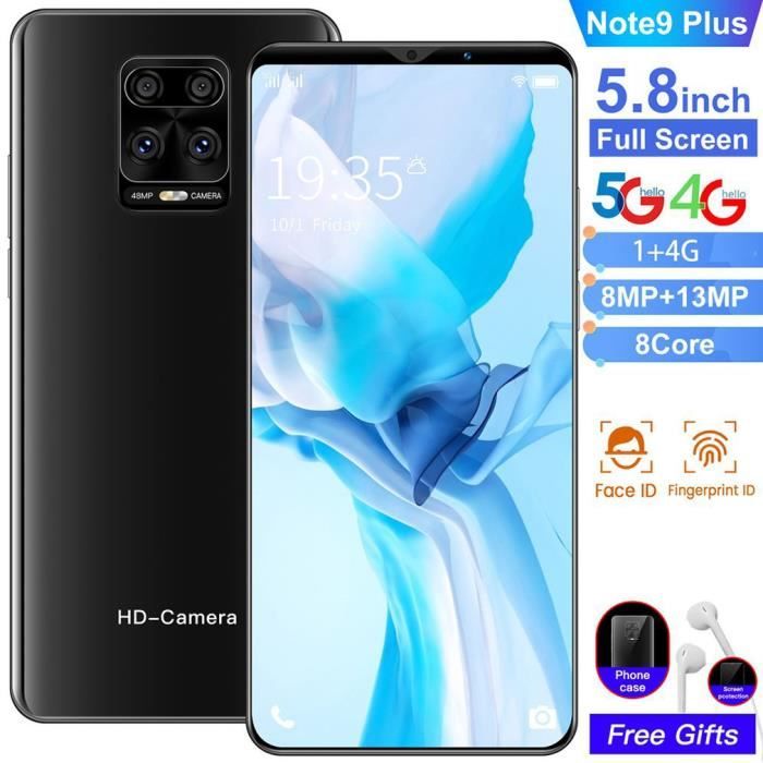 NOTE9 Smartphone Android 5.8- grand écran 1G + 4G - double SIM carte - Face ID + Empreintes Digitales - noir