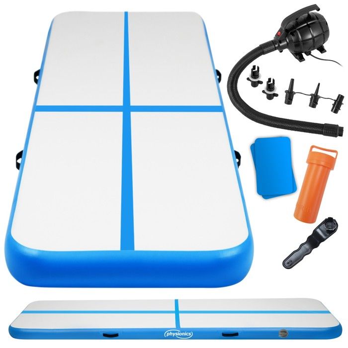 Physionics® Tapis de Gymnastique Gonflable - 700/100/10 cm, Pompe à Air, Bleu - Airtrack, Tumbling, Tapis de Sol, Piste de Yoga
