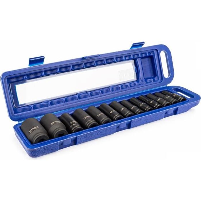 Coffret jeu de douilles pour clé à choc 12,5 mm 1-2'' de 10 à 32 mm