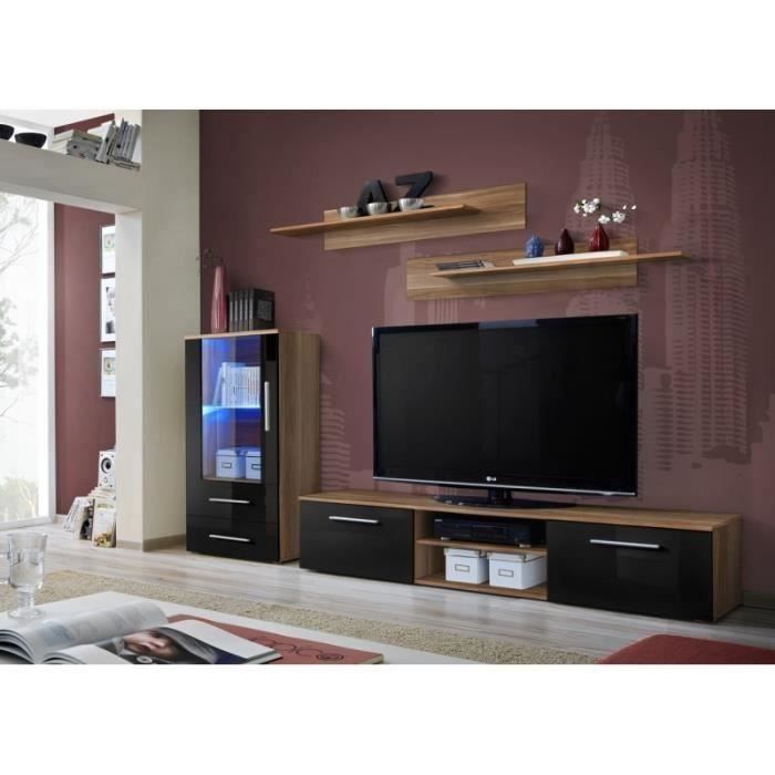 Meuble TV GALINO H design, coloris prunier et noir brillant. Meuble moderne et tendance pour votre salon. 37 Noir