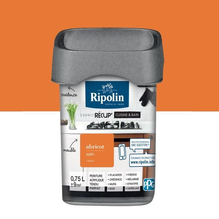 RIPOLIN Peinture de Rénovation spéciale Cuisine & Bain - Abricot Satin, 0,75L