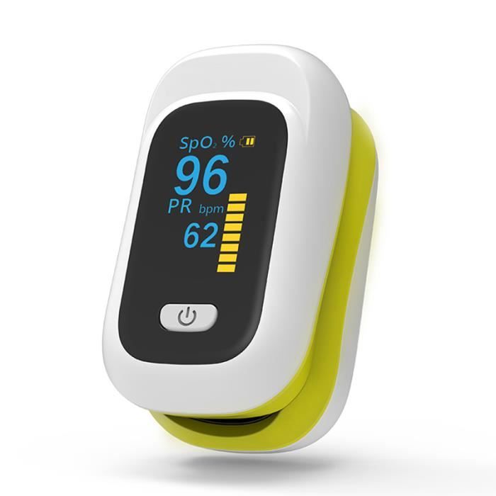 Oxymètre du bout des doigts Portable Oxygène sanguin Saturation Pulse Rate avec OLED Écran pour la maison - JAUNE
