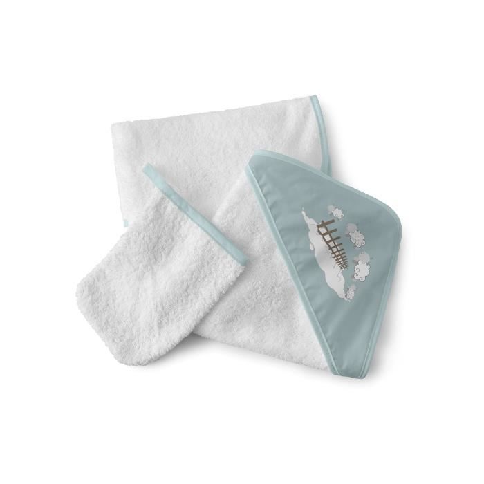 TANUKI - Sortie de bain bébé 100% coton 75x75cm + gant de toilette thème \
