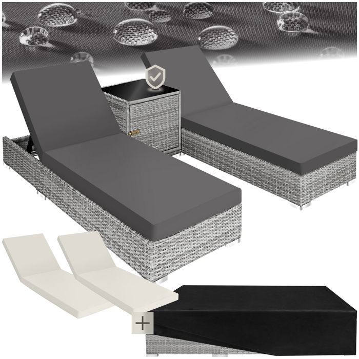 Bain de soleil duo 5 positions avec 2 sets de housses + housse de protection - gris clair