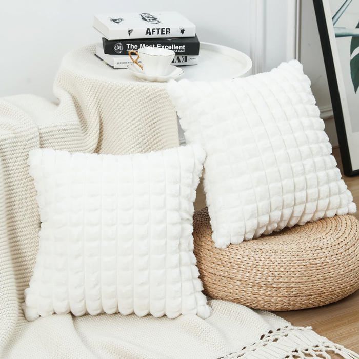 Housses De Coussin Décoratives Softa - Lot De 2, 45x45 Cm, Beige, Surpiqûres Ultrasoniques, Pour Canapé Et Déco