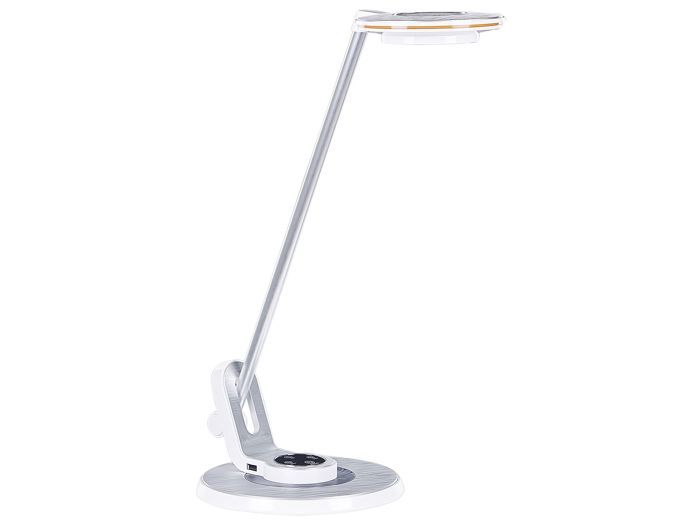 Lampe à poser en métal blanc et argenté à LED et port USB CORVUS