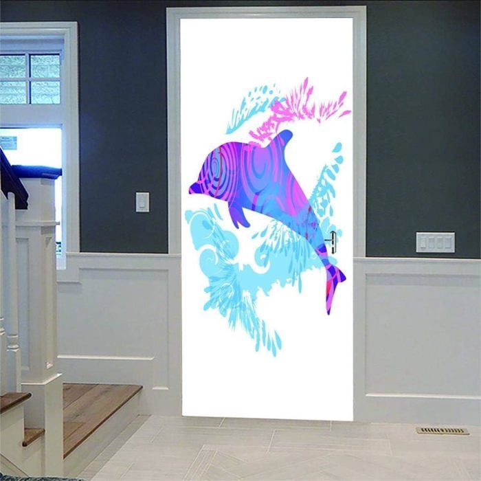 Adesivi Murali 3D Per Porte Interne - Carta Da Parati Autoadesiva Rimovibile, Dimensioni 77x200 Cm, Design Cartone Animato Natale