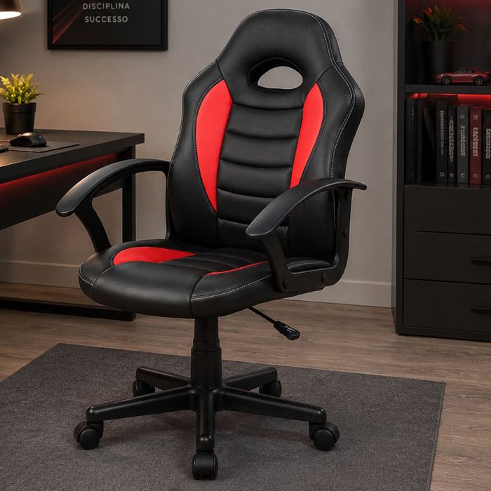 Dmora - Chaise à roulettes Miranda 56 x 55 x h 99 5 cm noir rouge Acier et Similicuir Dmora - Chaise à roulettes Miranda 56 x 55 x h 99 5 cm noir rouge Acier et Similicuir
