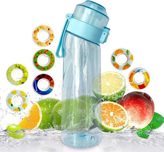 Bouteille deau avec 7capsules de saveur bouteille deau parfumée aux fruits tasse deau parfumée(bleu)