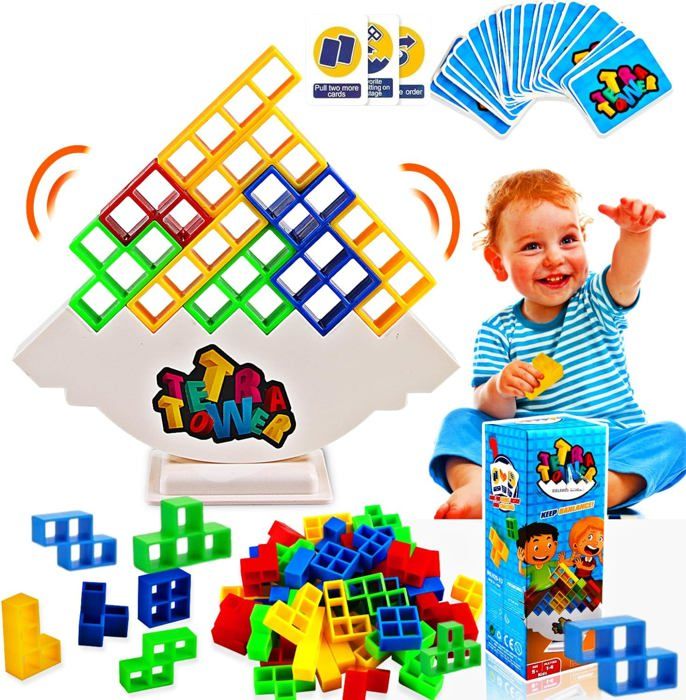Jeu D'équilibre Tetris - 64 Pièces, Tour à Empiler, Jouet éducatif Pour Enfants Et Adultes