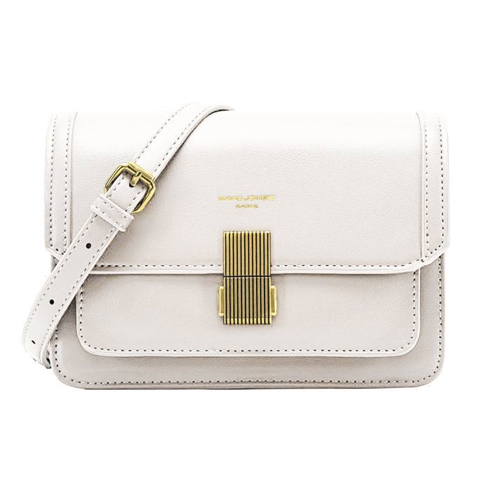 Sac Bandoulière - David Jones - Petit Sac Epaule Femme Cuir PU Rigide - Rabat Joli Fermoir - Blanc