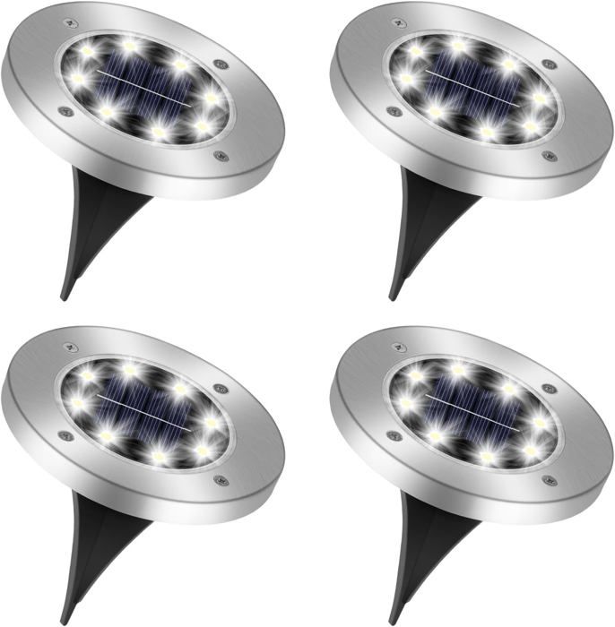 Lot De 4 Spots Solaires Pour Jardin - 8 LED Blanc Froid - Étanche IP65 - Allumage Automatique