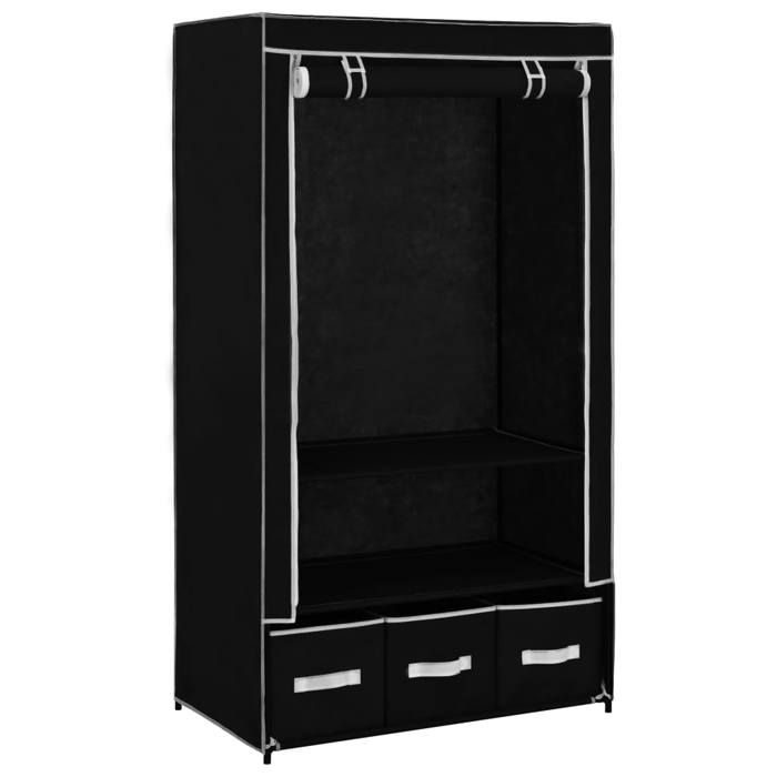 Bon plan Meuble Penderie Dressing - JILI HOT - Garde-robe Noir 87 x 49 x 159cm Tissu Thome4539972