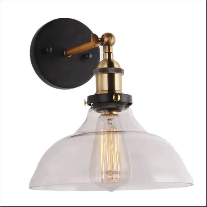 Diday Applique Murale IndustrielLampe Murale Abat-jour en Verre Vintage Style Edison E27 Luminaire Murale Réglable 180° pour Salon