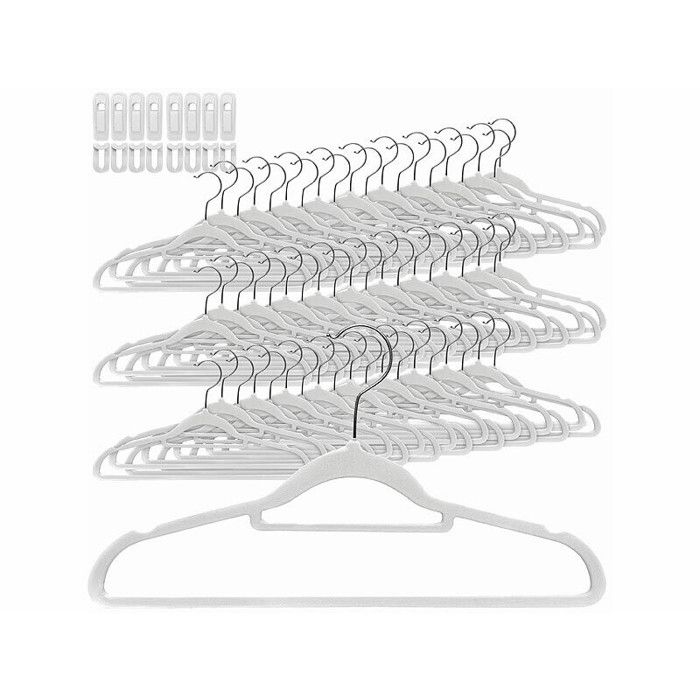 60 cintres antidérapants avec clips - coloris blanc 60 cintres antidérapants avec clips - coloris blanc