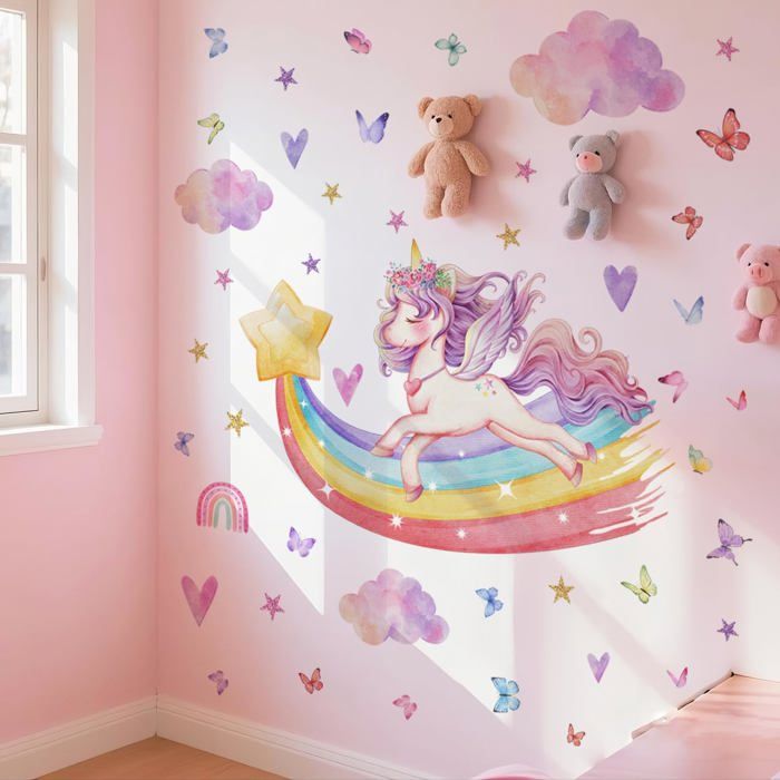Stickers muraux et ARC EN CIEL pour fille (126x79 cm) - Autocollant ...