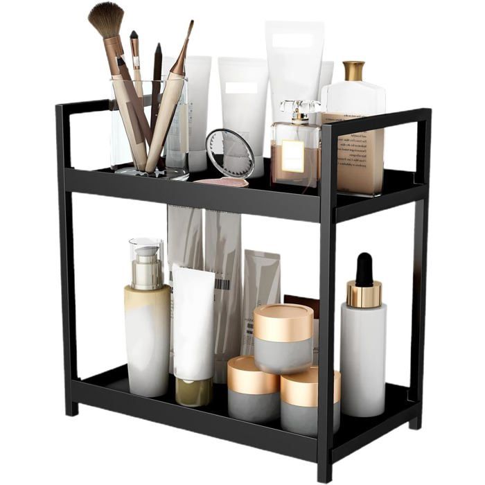 Étagère Bureau 2 Niveaux Organiseur Cosmétiques/Maquillage Support Compact Salle de Bain