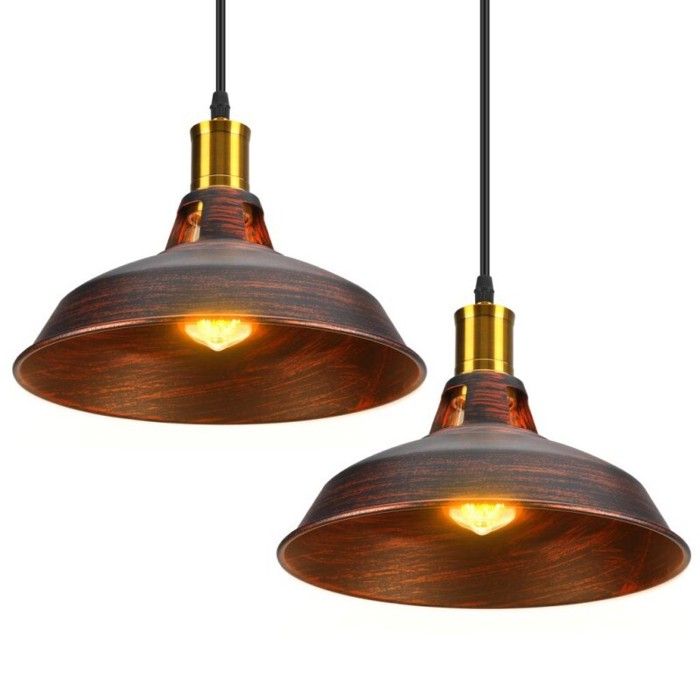 WOTTES Lot de 2 Suspensions Luminaires Industriel Edison Simplicité Lustre en Métal Rouge Bronze Style Nordique pour Salon Bar