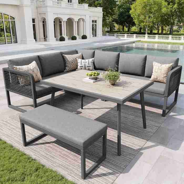 Salon de Jardin 8 Places avec Table - Housse Lavable - Rotin PE Tressé Main - Résistant Aux UV et Imperméable Gris