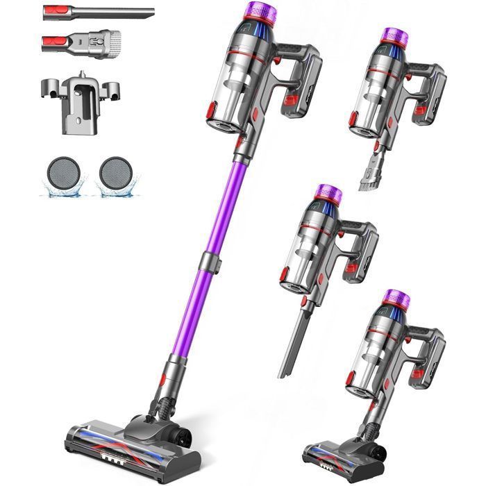 Aspirateur Balai sans Fil 45KPa Autonomie 60 Min Écran LED Batterie Amovible Aspirateur Léger pour Sols Durs et Moquettes