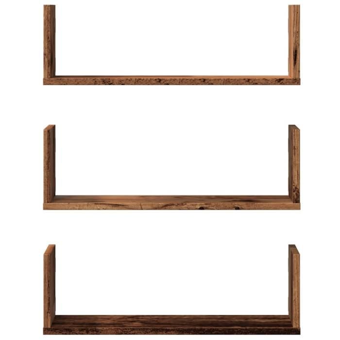 Armoire Flottante pour chambre Cuisine Brun - LEMON® Lot de 3 Étagères murales - vieux bois - 58x18x18cm - Bois dingénierie 937 So