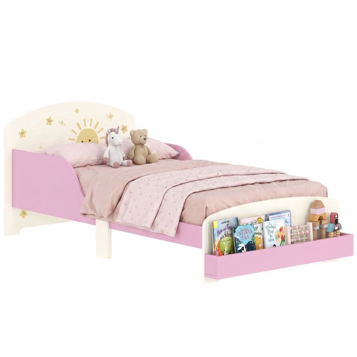 Lit enfant - AIYAPLAY - 70 x 140 cm - barriere de securite et sommier à lattes espace de rangement - MDF - rose