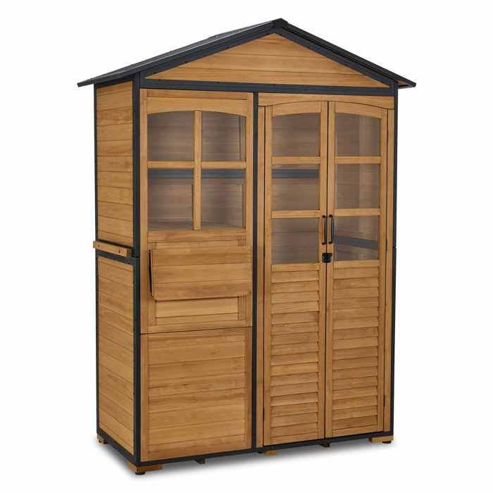 M MCombo Gartenschrank en Bois avec Structure métallique 3 étagères Rangement extérieur 0937D